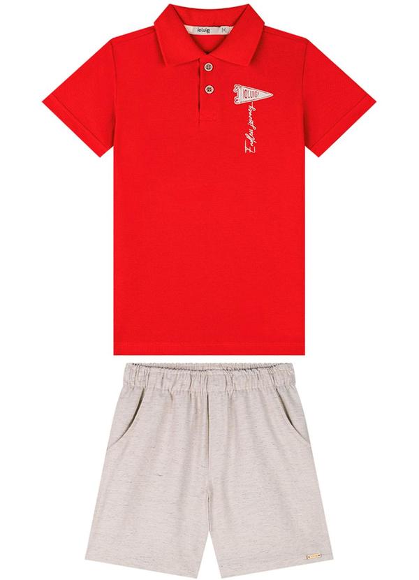 Vista 2 Conjunto Camisa Polo e Bermuda Linho Vermelho Ioluig Ioluig