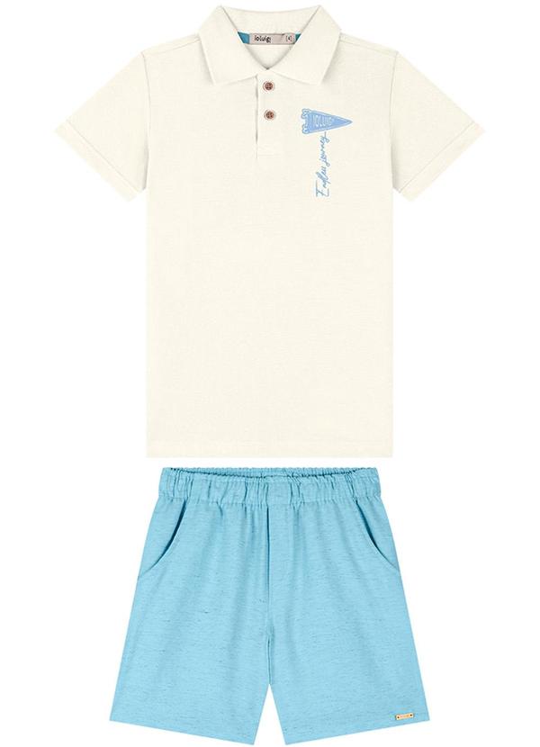 Vista 2 Conjunto Camisa Polo e Bermuda Tecido Linho Bege Ioluig Ioluig