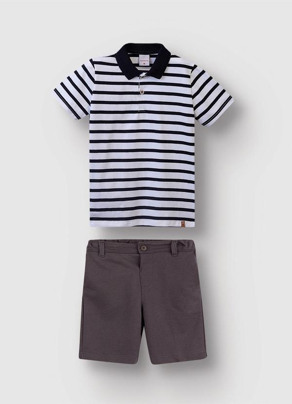 Conjunto Camisa Polo Listrada Off White