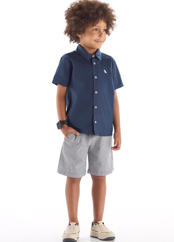 Conjunto Camisa Tricoline Bermuda Azul