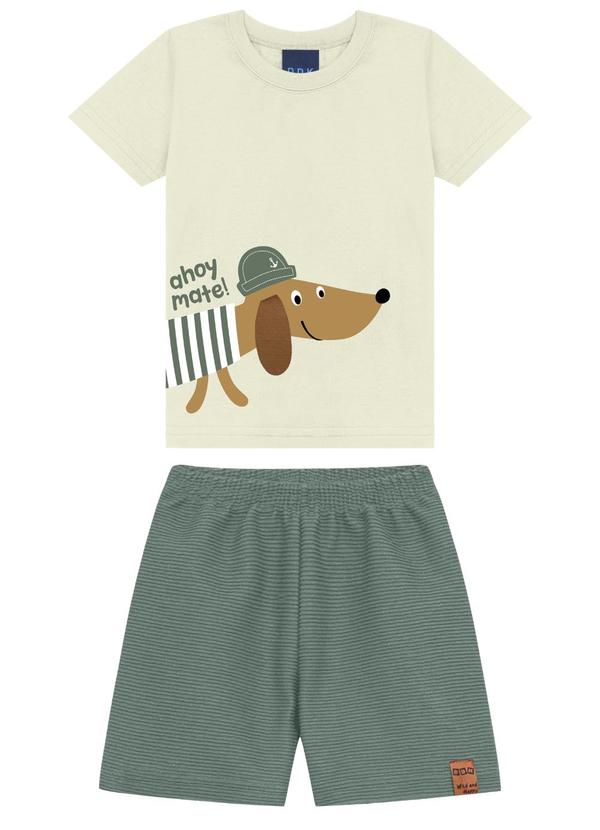 Conjunto Camiseta Ahoy Matel e Bermuda Bege