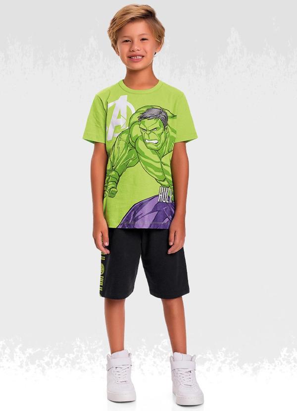 Vista 2 Conjunto Camiseta/Bermuda Avengers Verde Fakini Kids Fakini Kids