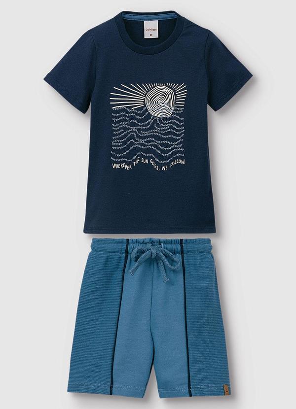 Vista 2 Conjunto Camiseta & Bermuda em Moletinho Azul Mar Carinhoso Carinhoso