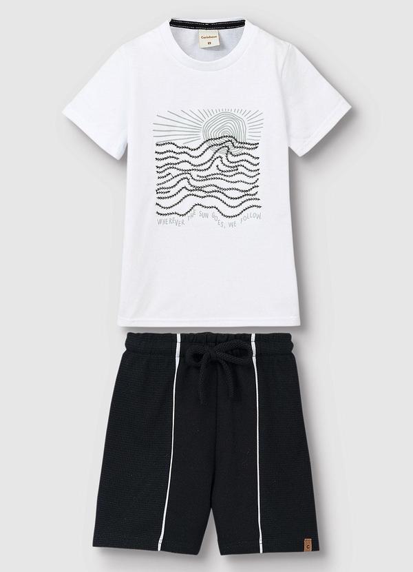 Vista 2 Conjunto Camiseta & Bermuda em Moletinho Branco Carinhoso Carinhoso