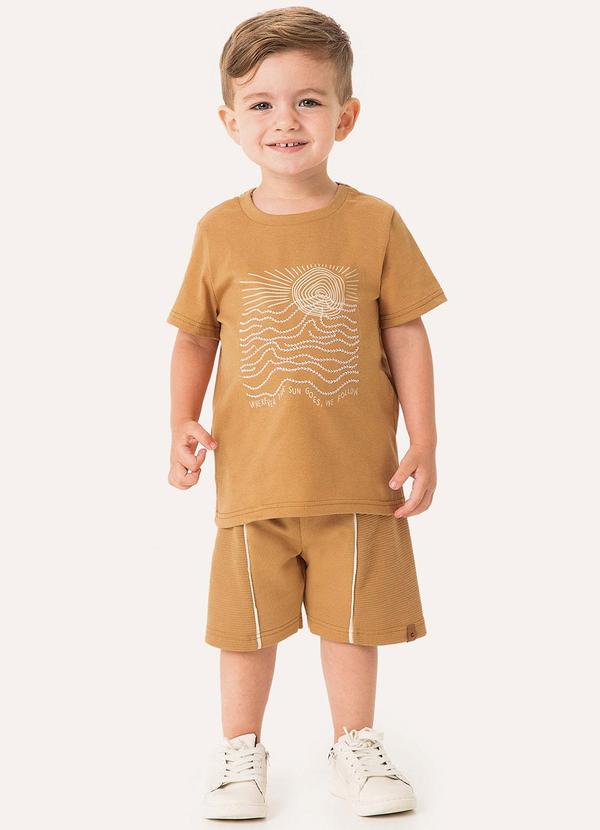 Vista 2 Conjunto Camiseta & Bermuda em Moletinho Caramelo Carinhoso Carinhoso