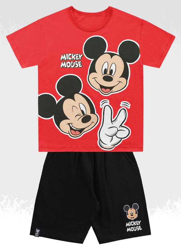 Vista 2 Conjunto Camiseta/Bermuda Mickey Mouse Vermelho Fakini Kids Fakini Kids