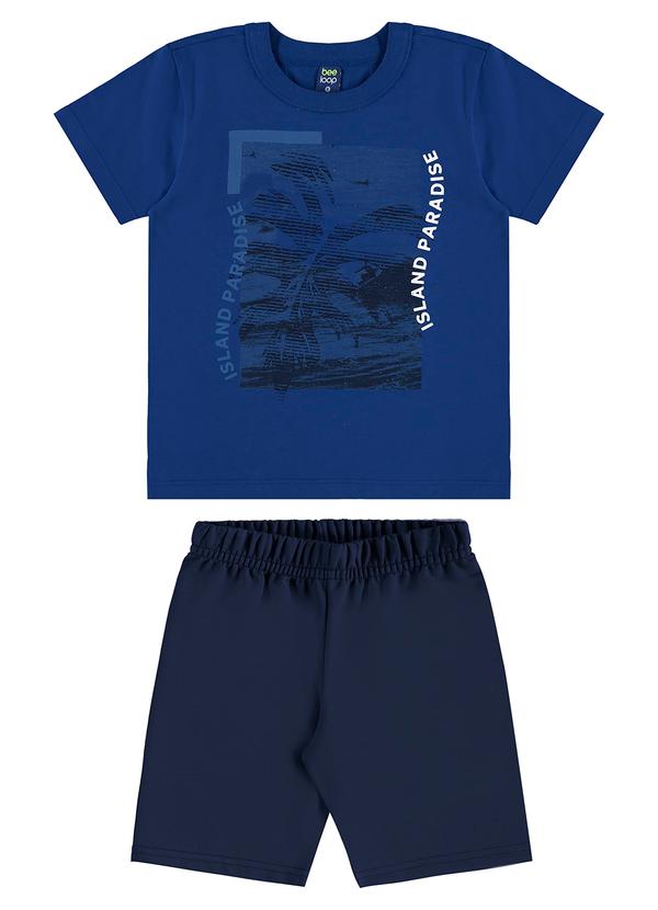 Conjunto Camiseta Bermuda Moletom Azul