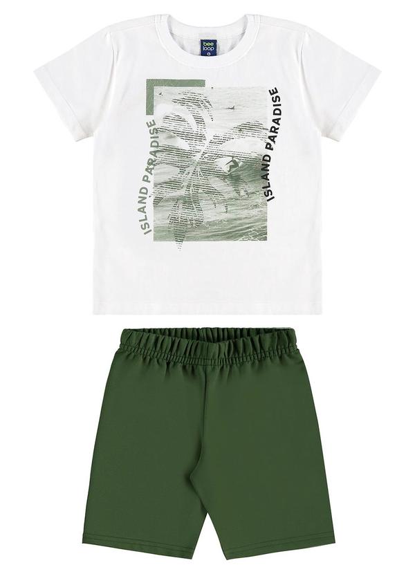 Conjunto Camiseta Bermuda Moletom Branco