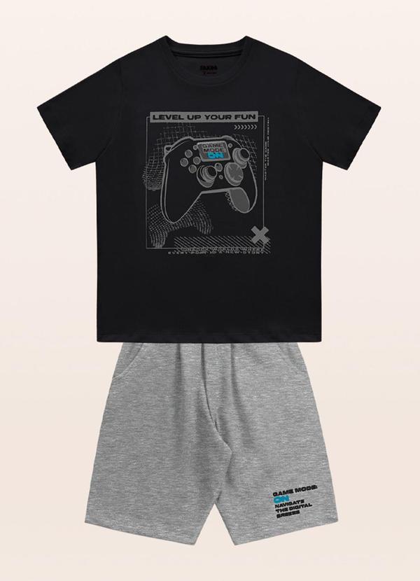 Vista 2 Conjunto Camiseta/Bermuda Preto Fakini Kids Fakini Kids