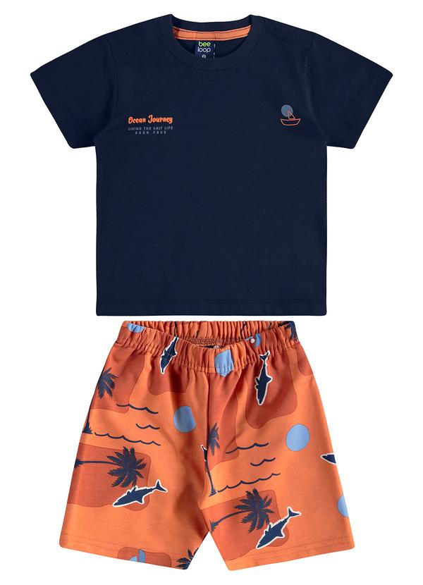 Conjunto Camiseta Bermuda Tubarão Azul