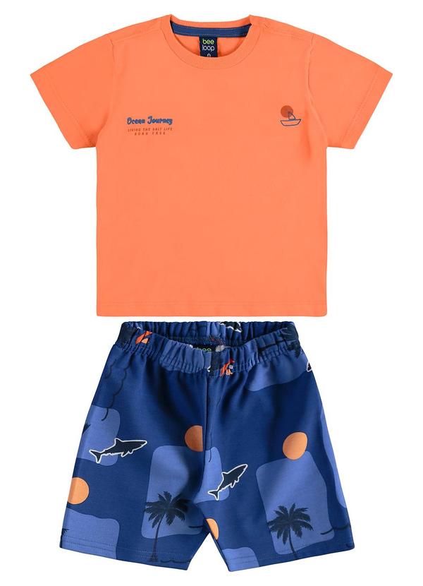 Conjunto Camiseta Bermuda Tubarão Laranja