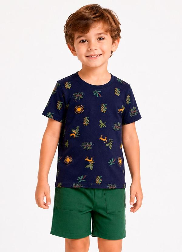 Conjunto Camiseta com Bermuda Infantil Azul