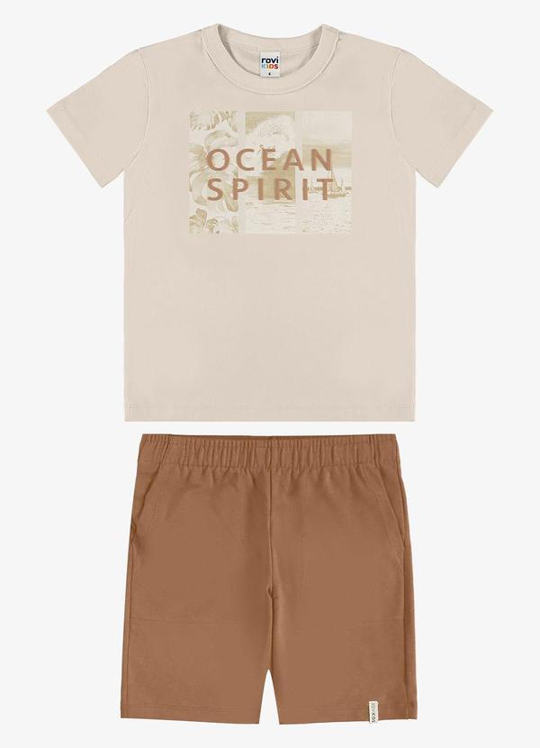 Conjunto Camiseta com Bermuda Infantil Bege