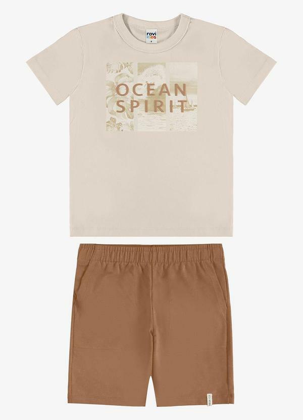 Conjunto Camiseta com Bermuda Infantil Bege