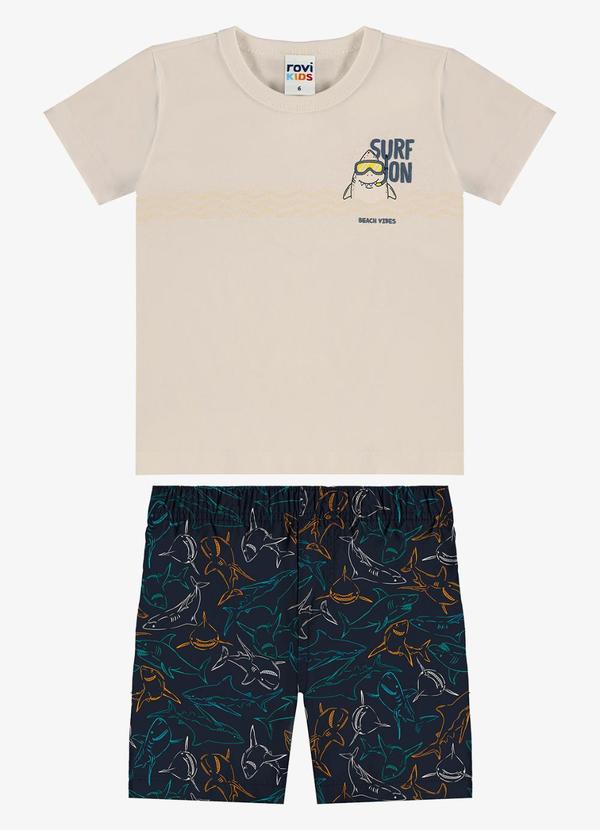 Conjunto Camiseta com Bermuda Infantil Bege