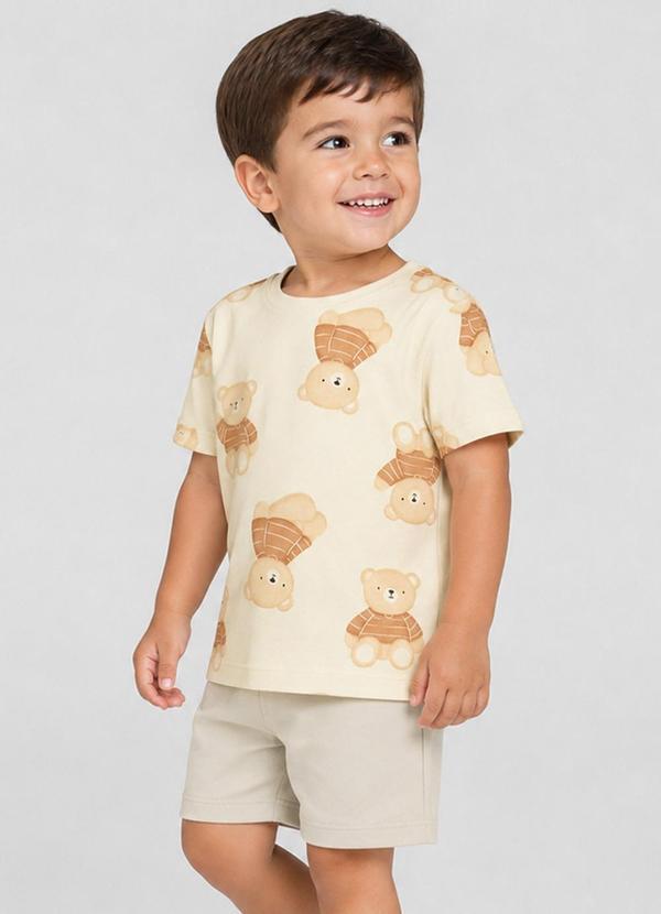 Conjunto Camiseta com Bermuda Infantil Bege