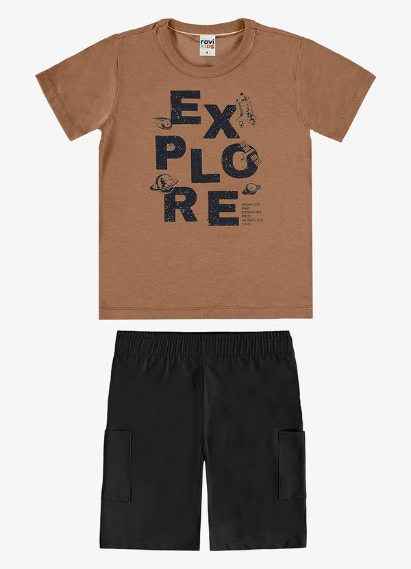 Conjunto Camiseta com Bermuda Infantil Marrom