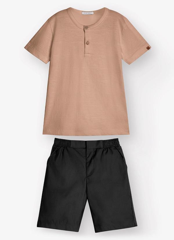 Vista 2 Conjunto Camiseta com Bermuda Marrom Trick Nick Trick Nick