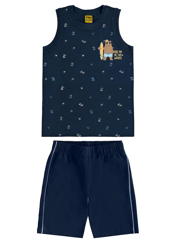 Vista 2 Conjunto Camiseta com Bermuda Meia Malha Azul Rovi Kids Rovi Kids