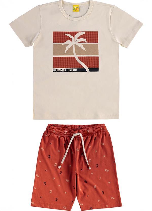 Vista 2 Conjunto Camiseta com Bermuda Meia Malha Bege Rovi Kids Rovi Kids