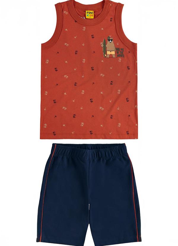 Vista 2 Conjunto Camiseta com Bermuda Meia Malha Laranja Rovi Kids Rovi Kids