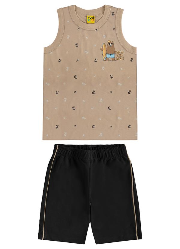 Vista 2 Conjunto Camiseta com Bermuda Meia Malha Marrom Rovi Kids Rovi Kids