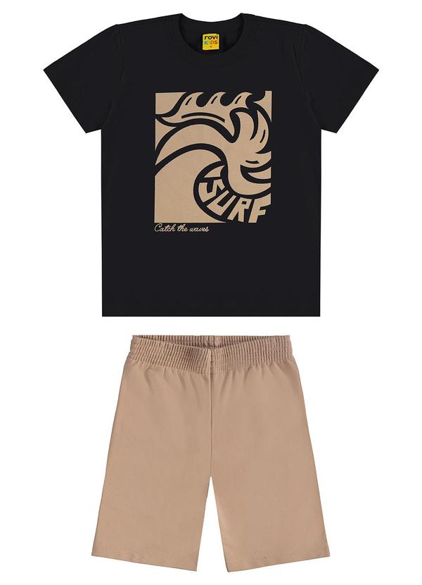Vista 2 Conjunto Camiseta com Bermuda Meia Malha Preto Rovi Kids Rovi Kids