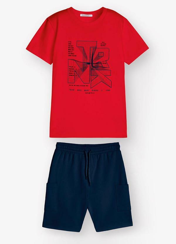 Vista 2 Conjunto Camiseta com Bermuda Vermelho Trick Nick Trick Nick