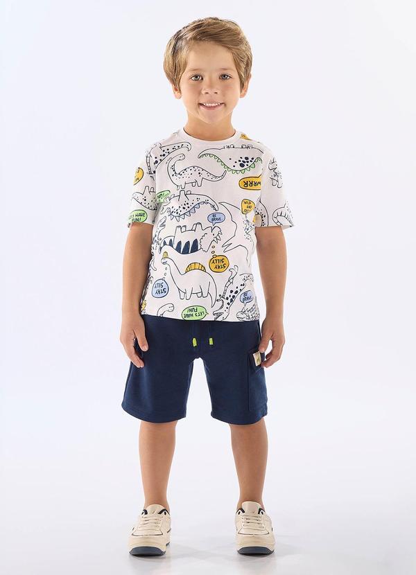 Conjunto Camiseta Dinos Bermuda Branco