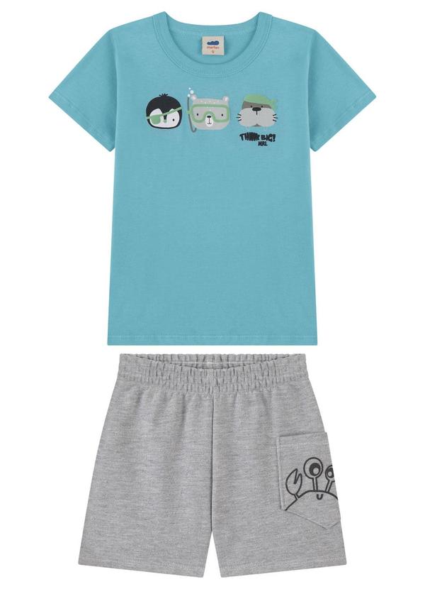 Conjunto Camiseta e Bermuda Bebê Estampa Azul
