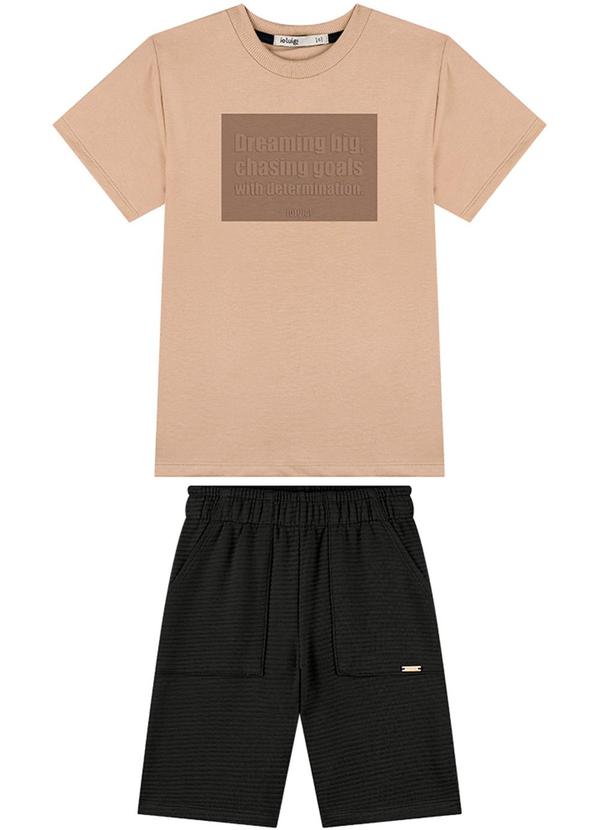 Vista 2 Conjunto Camiseta e Bermuda em Gorgurinho Marrom Ioluig Ioluig