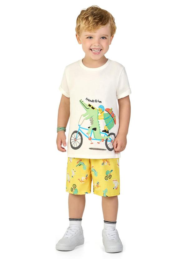 Vista 2 Conjunto Camiseta e Bermuda em Microfibra Bege Marlan Marlan