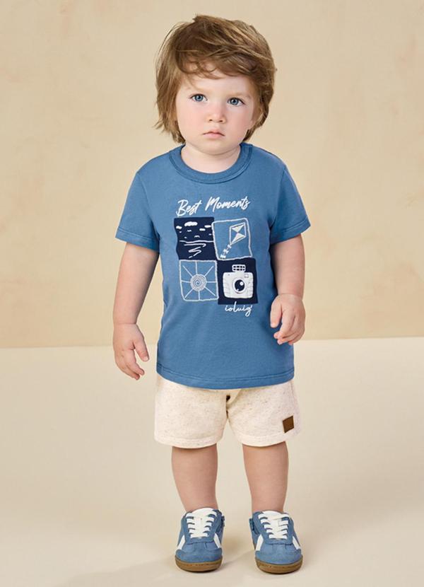 Vista 2 Conjunto Camiseta e Bermuda em Moletinho Azul Marlan Marlan