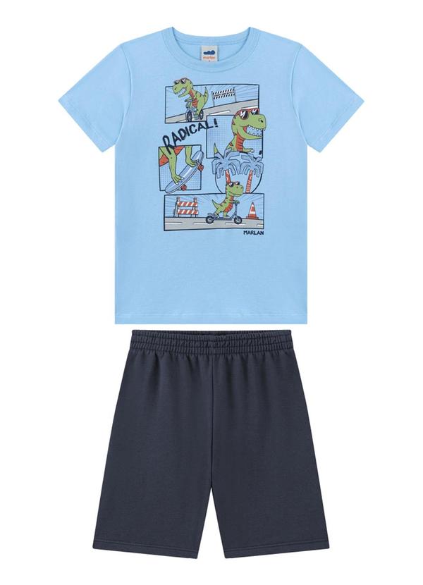 Conjunto Camiseta e Bermuda em Moletinho Azul