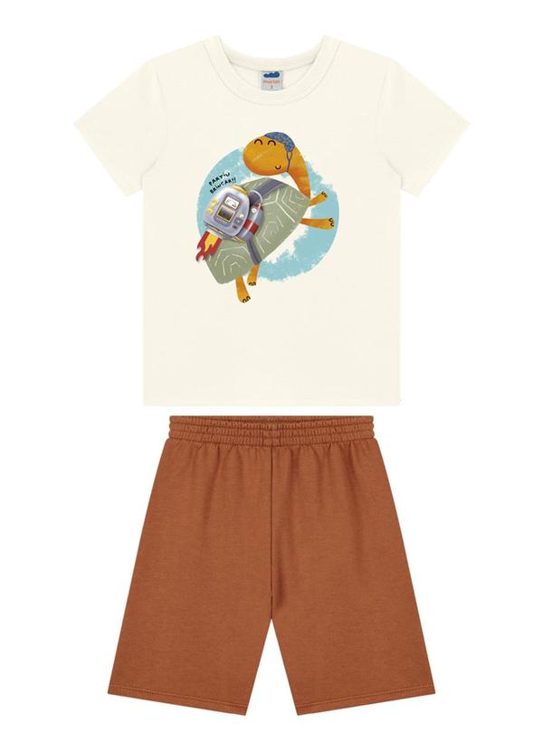Vista 2 Conjunto Camiseta e Bermuda em Moletinho Bege Marlan Marlan