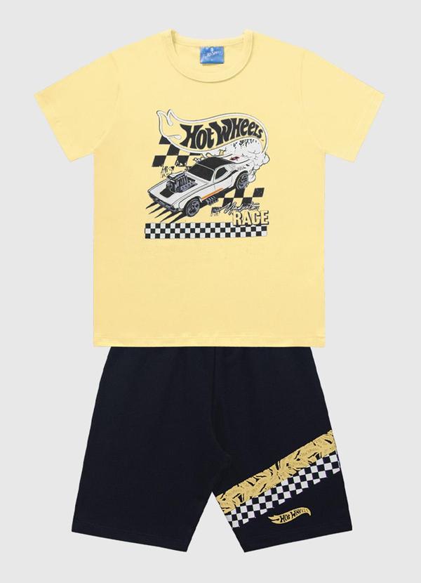 Vista 2 Conjunto Camiseta e Bermuda Hot Wheels Amarelo Fakini Kids Fakini Kids