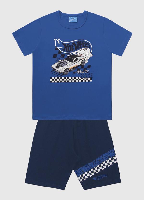 Vista 2 Conjunto Camiseta e Bermuda Hot Wheels Azul Fakini Kids Fakini Kids