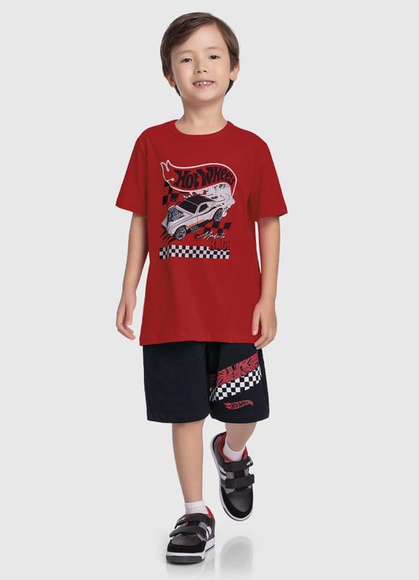 Vista 2 Conjunto Camiseta e Bermuda Hot Wheels Vermelho Fakini Kids Fakini Kids