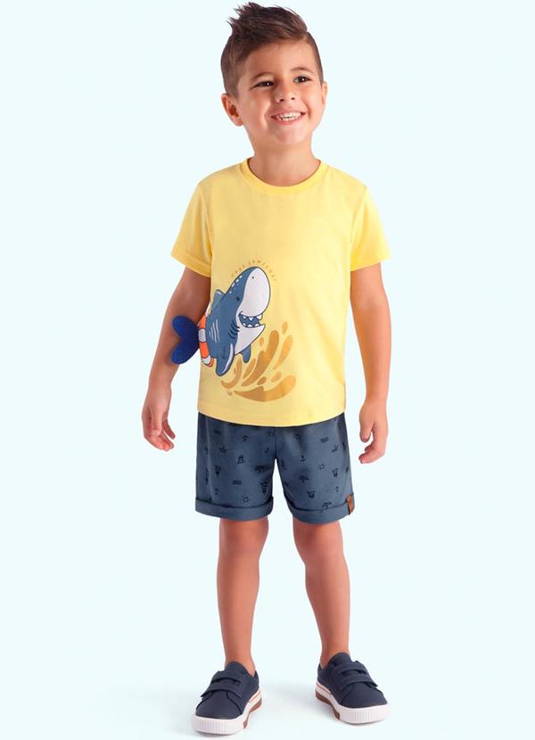 Vista 2 Conjunto Camiseta e Bermuda Infantil Amarelo Ddk Ddk