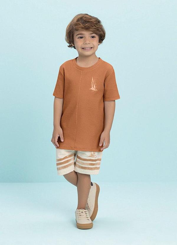 Conjunto Camiseta e Bermuda Linho Laranja