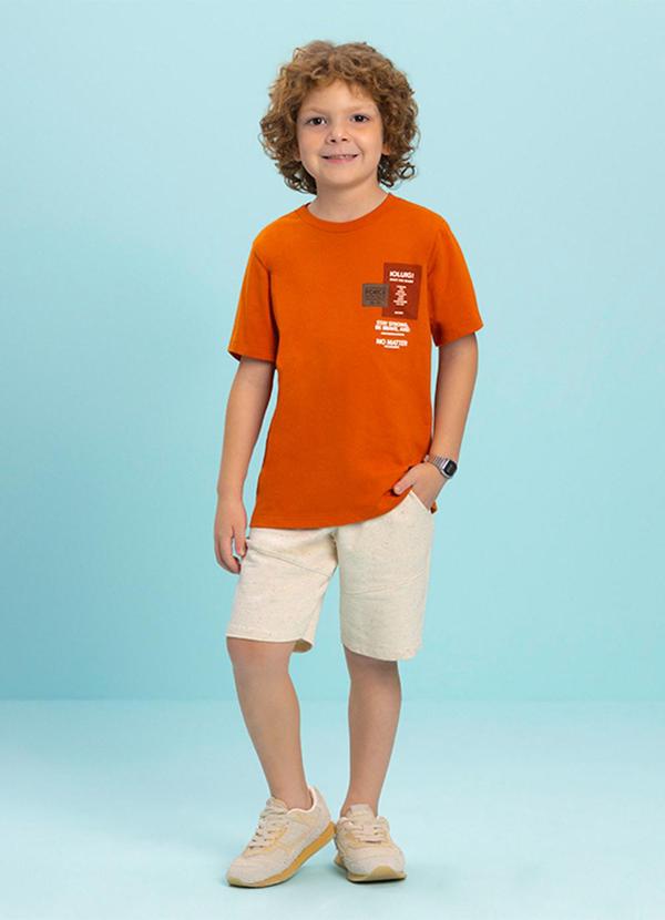 Vista 2 Conjunto Camiseta e Bermuda Linho Laranja Ioluig Ioluig