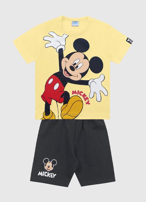 Vista 2 Conjunto Camiseta e Bermuda Mickey Amarelo Fakini Kids Fakini Kids