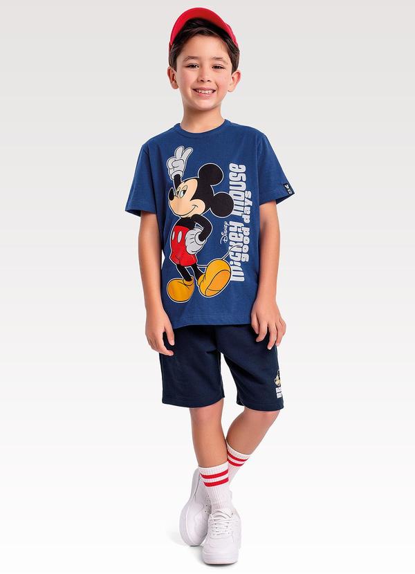 Conjunto Camiseta e Bermuda Mickey Azul