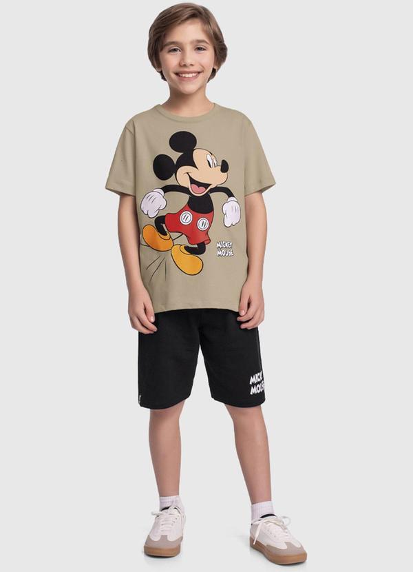 Vista 2 Conjunto Camiseta e Bermuda Mickey Bege Fakini Kids Fakini Kids