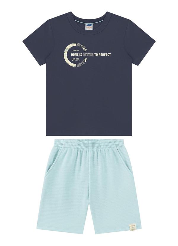 Vista 2 Conjunto Camiseta e Bermuda Moletinho Azul Marlan Marlan