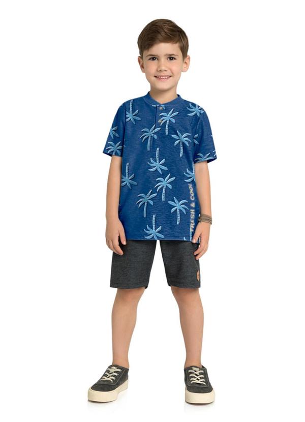 Vista 2 Conjunto Camiseta e Bermuda Moletinho Jeans Azul Marlan Marlan