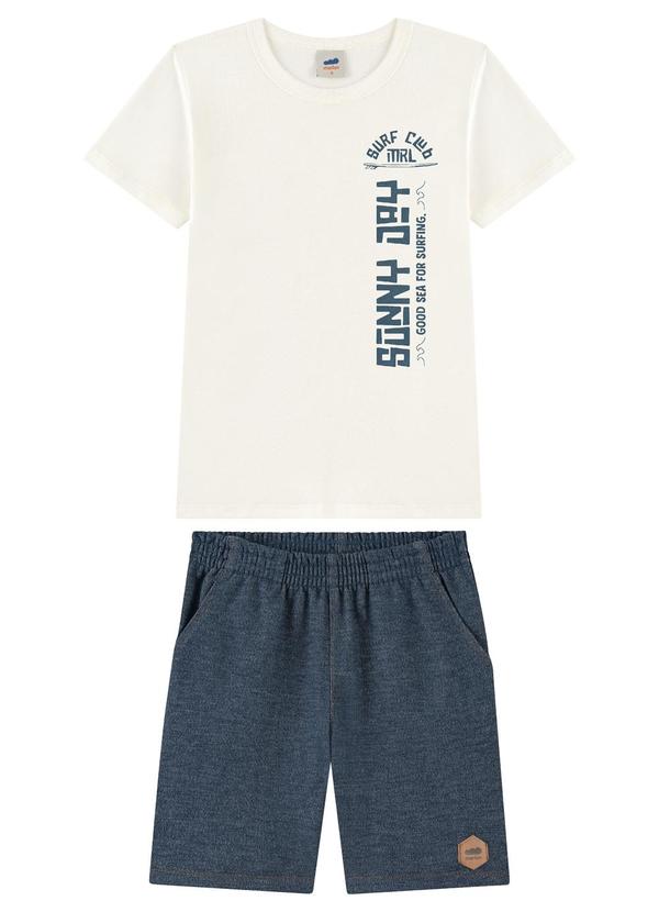 Conjunto Camiseta e Bermuda Moletinho Jeans Bege
