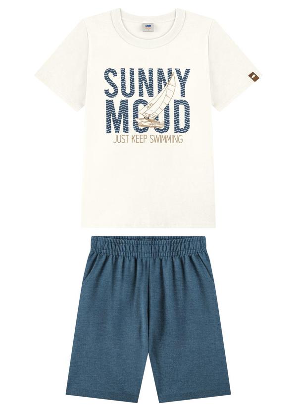 Conjunto Camiseta e Bermuda Moletinho Jeans Bege