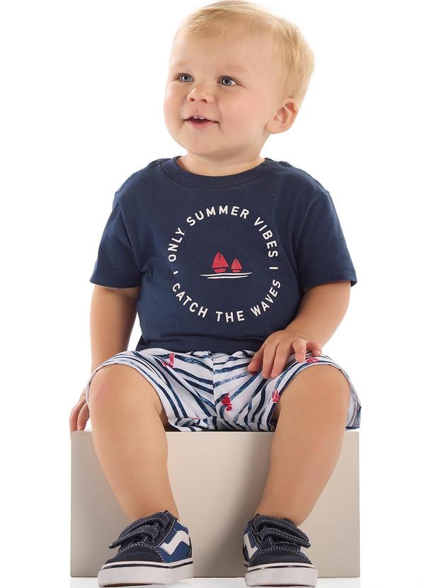 Conjunto Camiseta e Bermuda para Bebê Azul