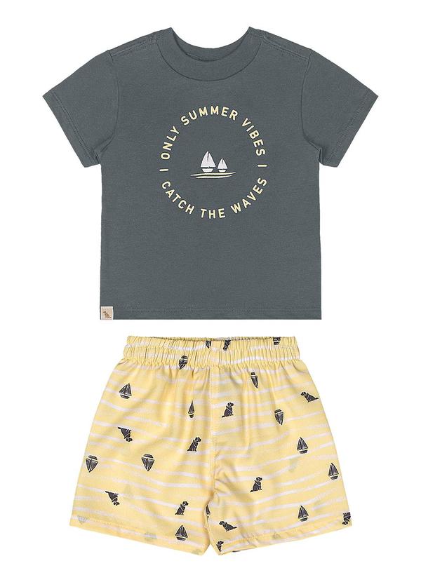 Conjunto Camiseta e Bermuda para Bebê Cinza